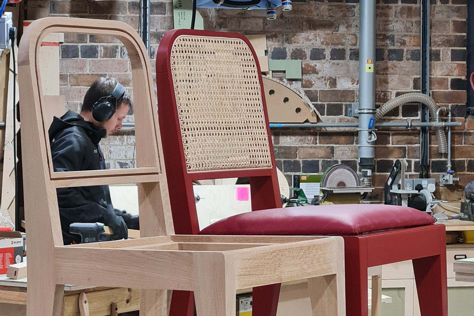 Chairs with woven backrest in a workshop